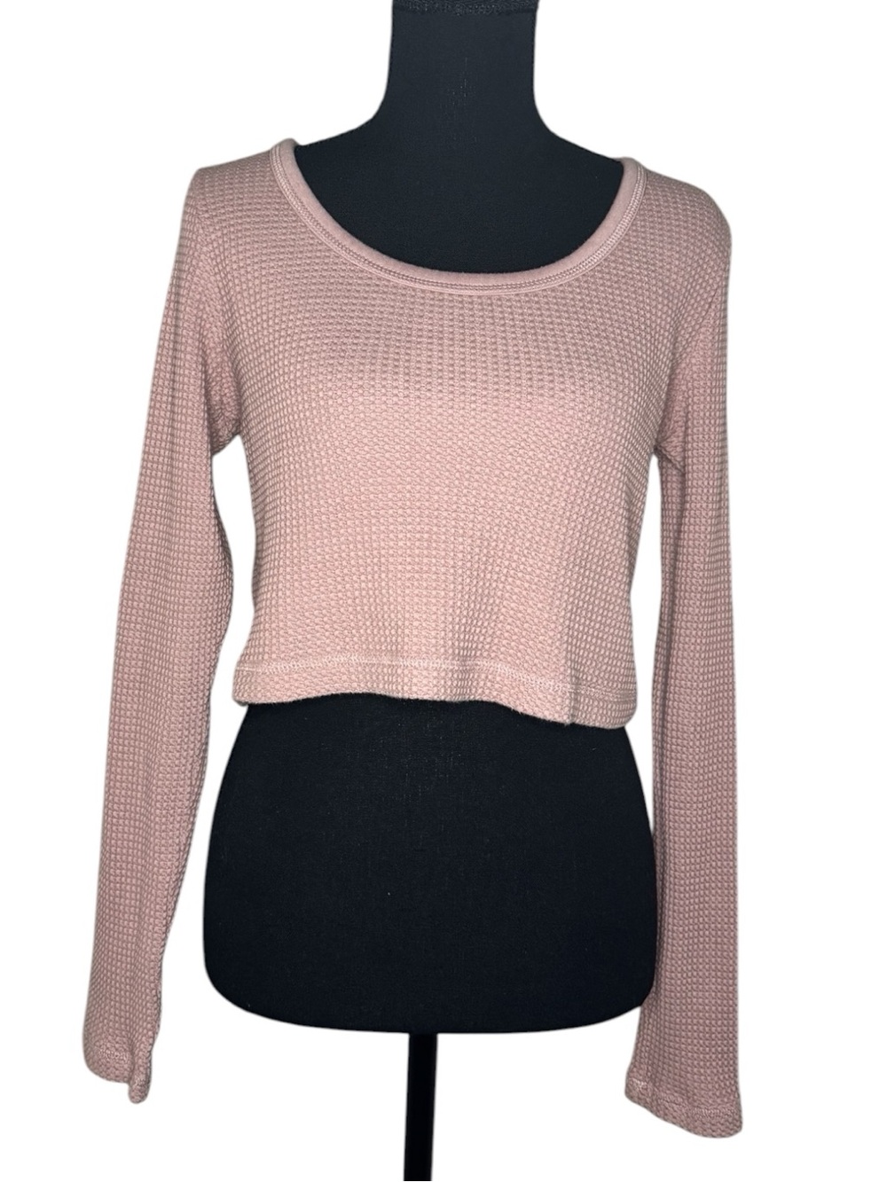 Madewell Dusty Rose Waffle-Knit Cropped Long Sleeve Top